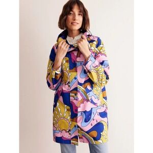 Boden Wells Raincoat Jacket Womens 4R Light Pink Abstract Print Waterproof NEW